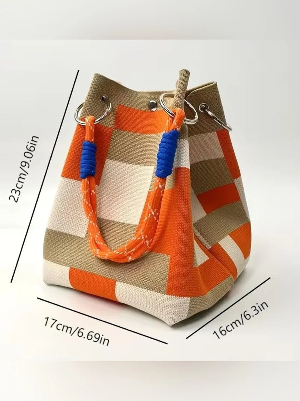 Canvas Tote Bag in Orange, White & Tan